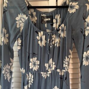 Reformation Blue Dress with White Floral Design